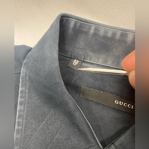 GUCCI Black Cotton Button Down Men's Fitted Dress Shirt 43/17 Made In Italy - Picture 3 of 10